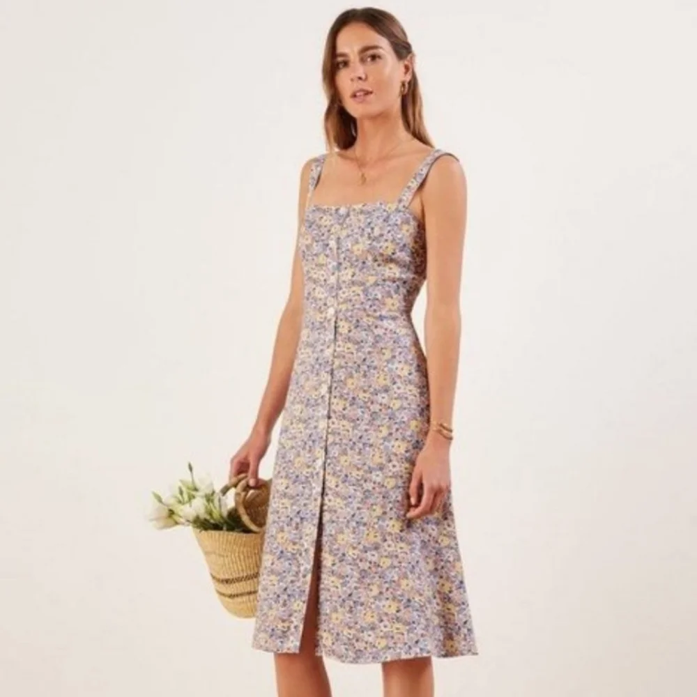 Reformation Persimmon Dolores Dress Size 2 Blue Yellow Pink Floral - Picture 2 of 7